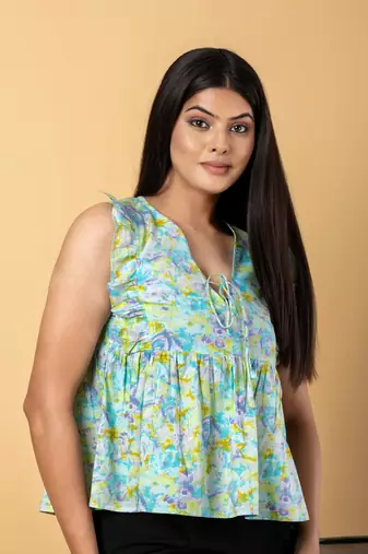 Sea green cotton empire top