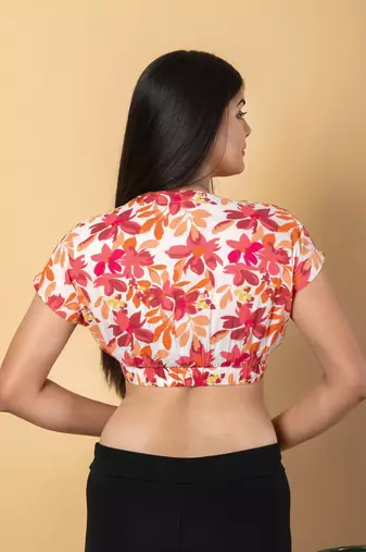 White and peach cotton crop top