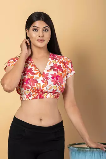 White and peach cotton crop top