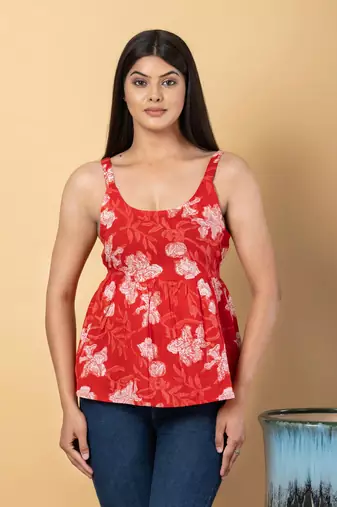 Red cotton peplum top