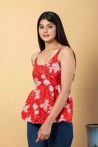 Red cotton peplum top