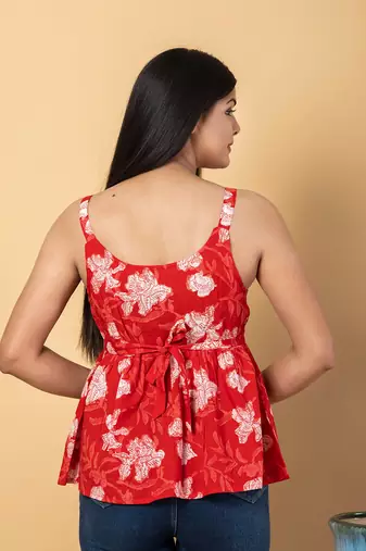 Red cotton peplum top