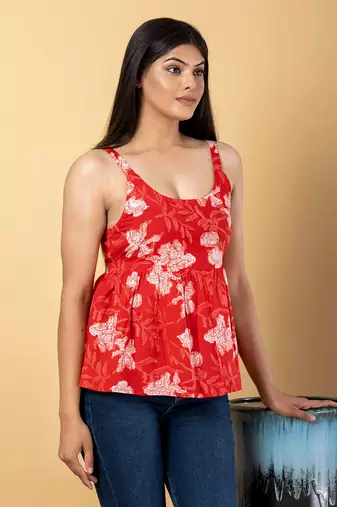 Red cotton peplum top
