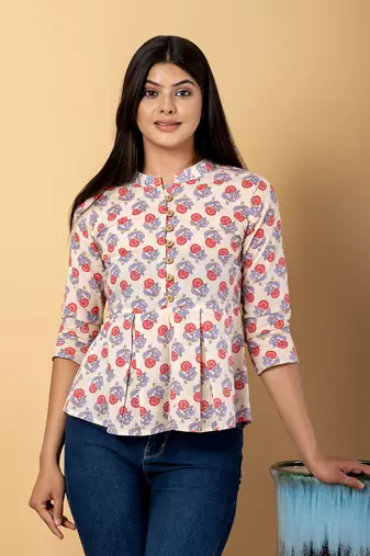 Cream cotton regular top