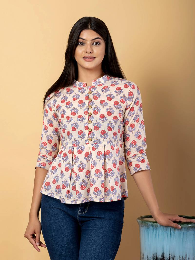Cream cotton regular top