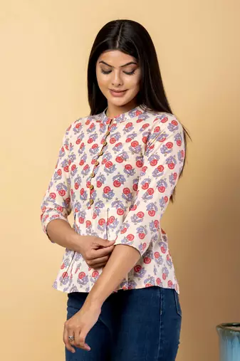 Cream cotton regular top