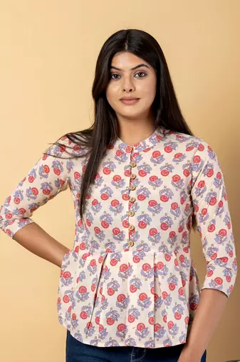 Cream cotton regular top