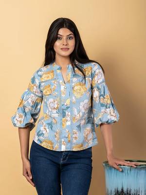 Sky blue cotton regular top 1