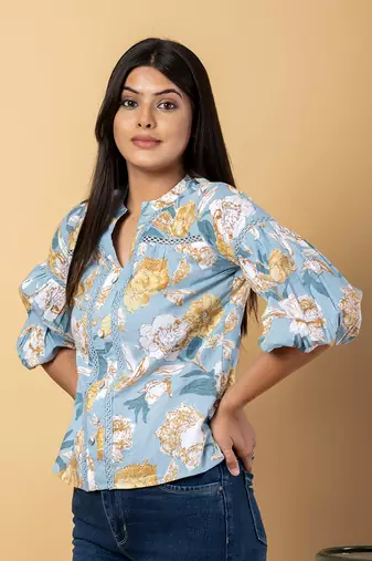 Sky blue cotton regular top
