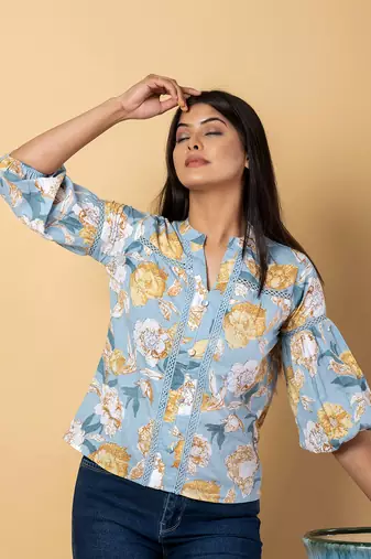 Sky blue cotton regular top