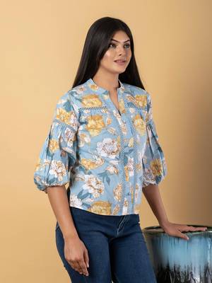 Sky blue cotton regular top 5
