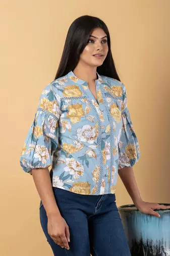 Sky blue cotton regular top