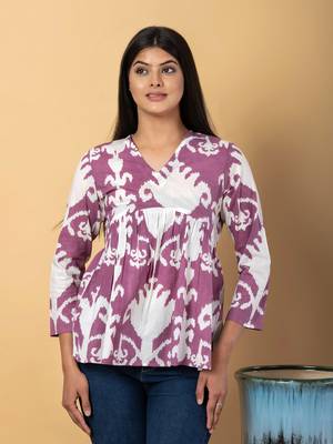 Mauve and white cotton peplum top 1