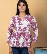 Mauve and white cotton peplum top