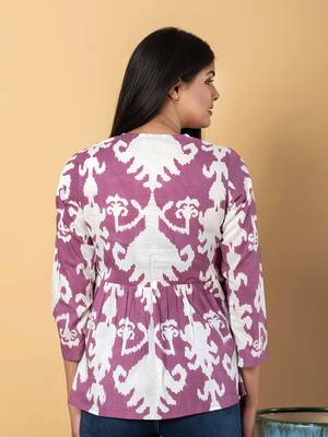 Mauve and white cotton peplum top 3