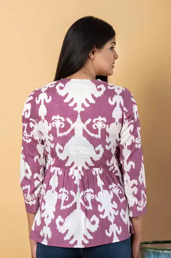 Mauve and white cotton peplum top