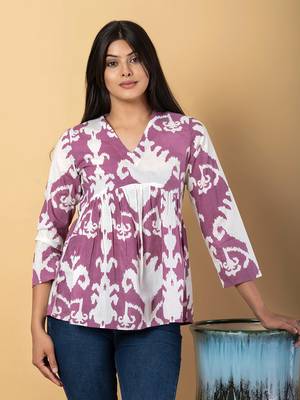 Mauve and white cotton peplum top 4