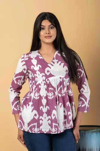 Mauve and white cotton peplum top