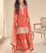 Orange simar silk embroidered palazzo suit