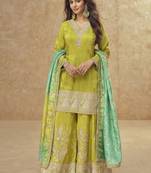 Parrot green simar silk embroidered palazzo suit
