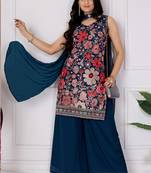 Aqua blue georgette sequence embroidered palazzo suit