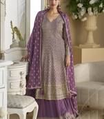 Lavender georgette embroidered designer palazzo suit