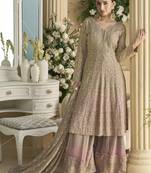 Beige georgette embroidered designer palazzo suit