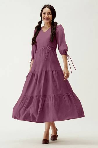 Satin cotton flared pleated western dress
