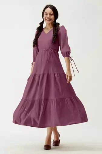 Satin cotton flared pleated western dress
