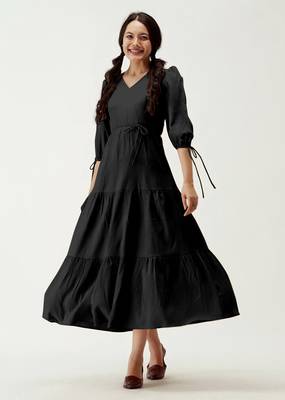 Trendmalls Satin cotton flared pleated western dress 1