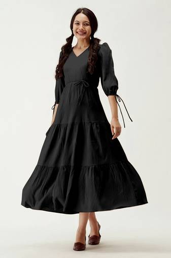 Satin cotton flared pleated western dress