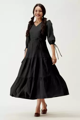 Satin cotton flared pleated western dress