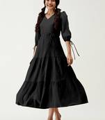 Satin cotton flared pleated western dress