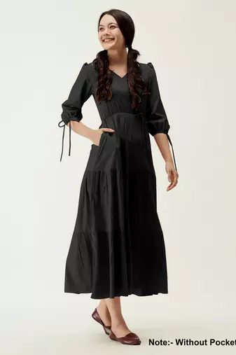 Trendmalls Satin cotton flared pleated western dress