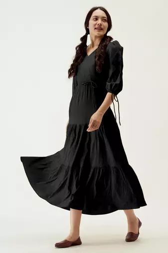 Trendmalls Satin cotton flared pleated western dress