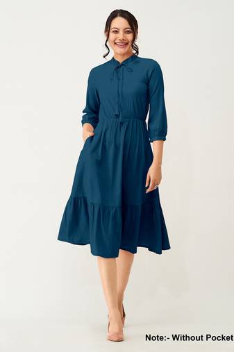 Satin cotton flared pleated western dress