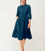 Satin cotton flared pleated western dress