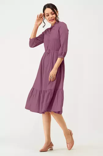 Trendmalls Satin cotton flared pleated western dress