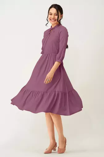 Trendmalls Satin cotton flared pleated western dress