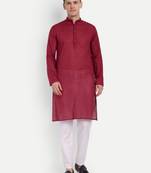 Maroon Cotton Printed Full Sleeves Kurta For Men