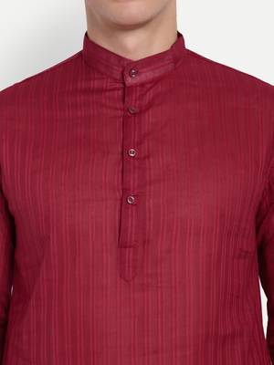 Maroon Cotton Printed Full Sleeves Kurta For Men 3