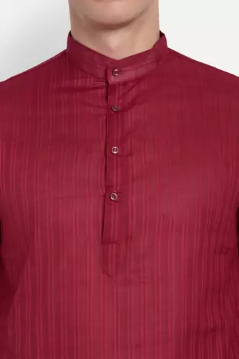 Maroon Cotton Printed Full Sleeves Kurta For Men