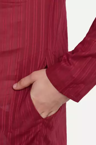 Maroon Cotton Printed Full Sleeves Kurta For Men