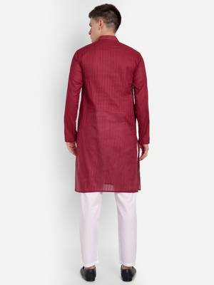 Maroon Cotton Printed Full Sleeves Kurta For Men 5