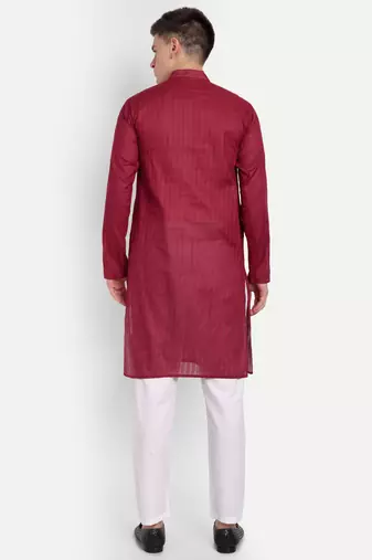 Maroon Cotton Printed Full Sleeves Kurta For Men