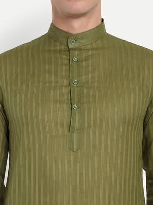 Green Cotton Printed Full Sleeves Kurta For Men 3