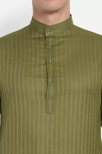 Green Cotton Printed Full Sleeves Kurta For Men