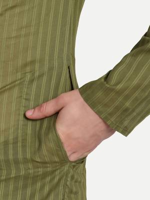 Green Cotton Printed Full Sleeves Kurta For Men 4