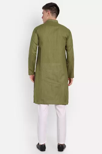 Green Cotton Printed Full Sleeves Kurta For Men