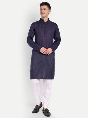 Purple Cotton Printed Full Sleeves Kurta For Men 1